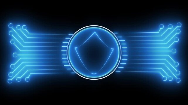 Digital shield symbol represents advanced cyber security. Protective shield symbol visualizes corporate data encryption. Network safety concept using secure shield symbol.