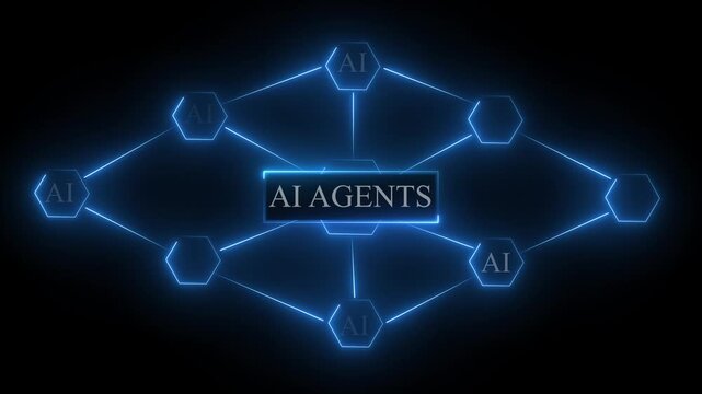Advanced network structure links artificial intelligence agents. Modern network structure maps data analytics systems. Cloud computing concepts with network structure.
