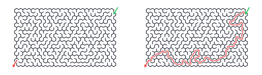 Fototapeta premium Labyrinth with paths marked in red and green solutions concept of labyrinth 
