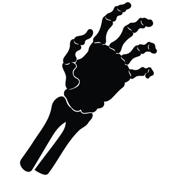 Creepy monster skeleton hand reaching out vector silhouette illustration line art design.