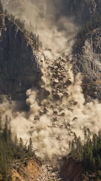 Massive Rockslide Cascades Down a Steep Mountain