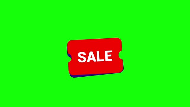 Red Sale Coupon Voucher Ticket Icon with Discount Offer, Promotional Animation on Green Screen Chroma Key Background