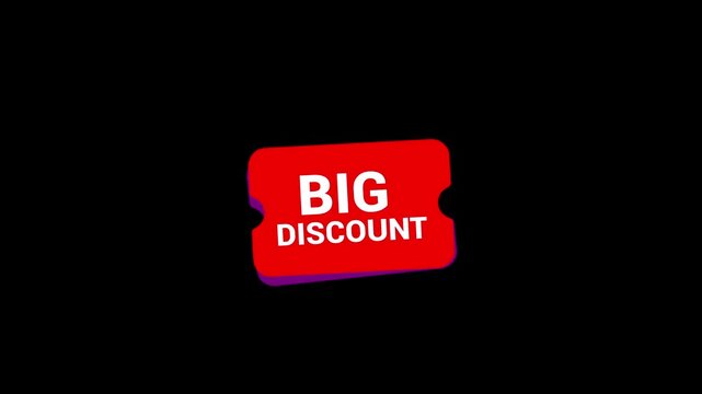 Red Voucher Coupon Ticket with Big Discount Typography Animation, Sale Promotion Overlay on Alpha Channel Transparent Background
