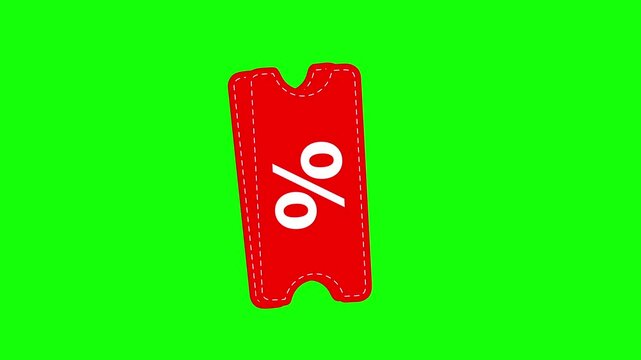 Red Percentage Discount Coupon Voucher Ticket Typography Animation, Sale Promotion on Green Screen Chroma Key Background