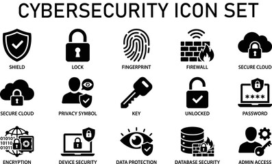 Fototapeta premium Cybersecurity icon set protection data privacy and network security graphics