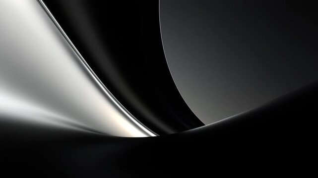 Abstract black white gradient curve metal smooth background with soft curve and deep dark metallic minimalist wave futuristic flowing light edge