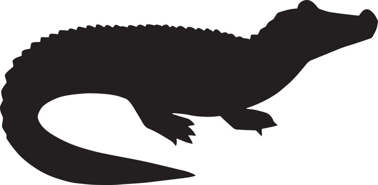 Black silhouette of a crocodile on a white background