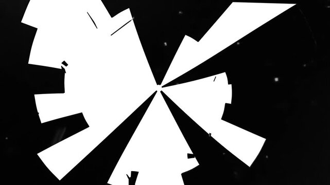 The black and white frosted glass shatters. The transition to the screen gap. A crack appears on the monochrome screen.