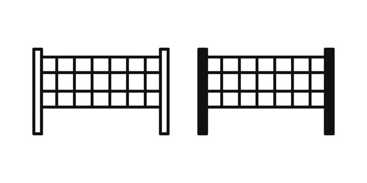 Volleyball net icon in thin line and black silhouette flat style vector illustration for sports design concepts