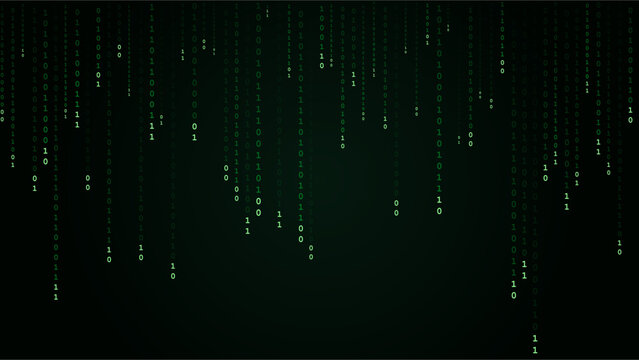 Cyberpunk Binary Code Falling Green Numbers Dark Background. Falling green binary code numbers on dark hacker background representing cyberpunk, programming, and digital data concepts.