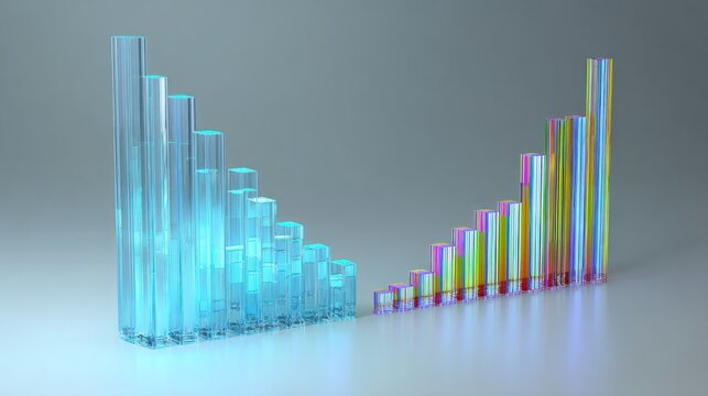 Abstract 3D glass graph symbolizing financial growth, set against a minimalistic backdrop with soft gradient lighting.