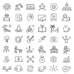 Fototapeta premium AI Technology and Lifestyle Vector Icons Collection in Outline Style