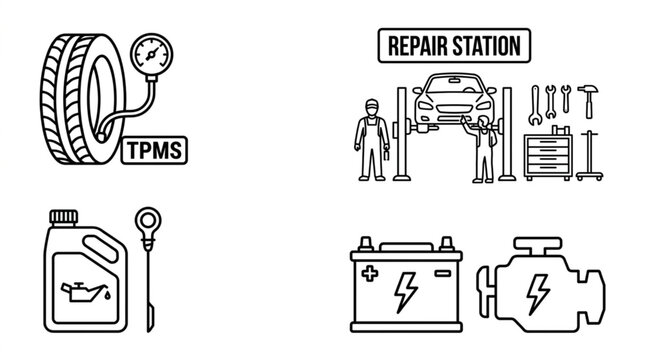 Car Maintenance Icons Set For Auto Service And Repair.