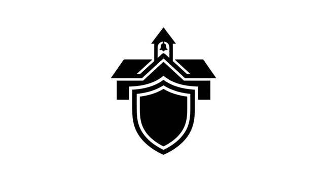 Schoolhouse icon combined with a protective shield represents the commitment to academic safety and institutional integrity in educational settings.