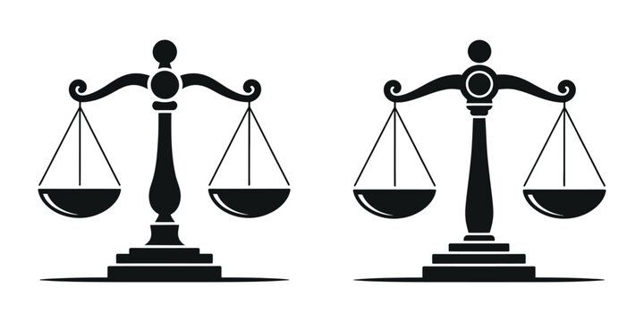 Scale and Balance Icon Set with Clean Vector Illustrations Representing Justice, Libra Weight Comparison and Legal Concepts for Judge, Attorney, Lawsuit and Court Design
