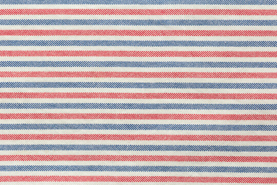 blue, red  and white fabric linen striped texture