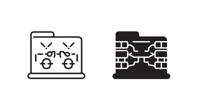 Angry Laptop And Secure Server Icons For Hacking And Cybersecurity Concepts