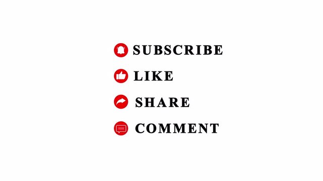Animated YouTube Subscribe like share comment Button alpha channel 