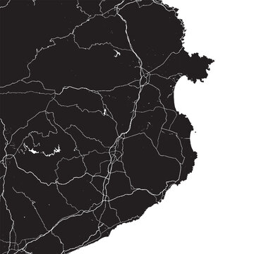 Costa Brava Spain Vector Map, Detailed Regional Street Map Black and White Minimalist Line Art