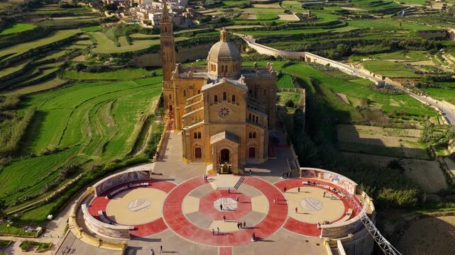 Scenic View Of Ta Pinu Basilica In Gharb, Gozo - Aerial Drone Shot