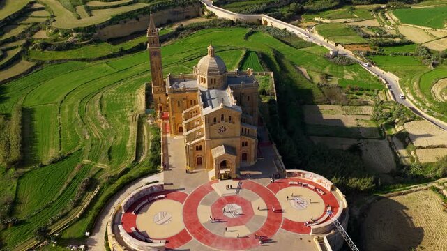 Aerial Shot Over Ta Pinu Basilica In Gharb, Gozo, Malta