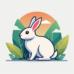 Fototapeta premium Cute White Rabbit Illustration in a Natural Setting