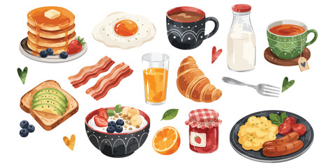 Watercolor Breakfast Food and Drinks Clipart Set © dian's