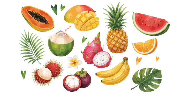 Watercolor Tropical Fruits Clipart Set