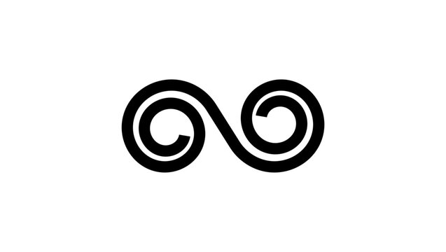 Double spiral symbol, black isolated vector silhouette
