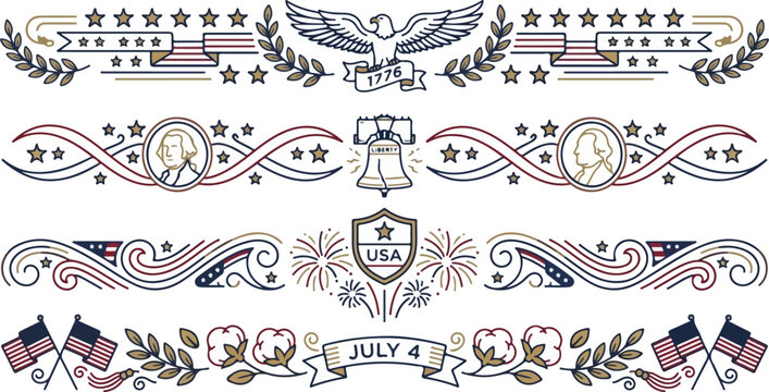 patriotic usa independence day decorative vector set