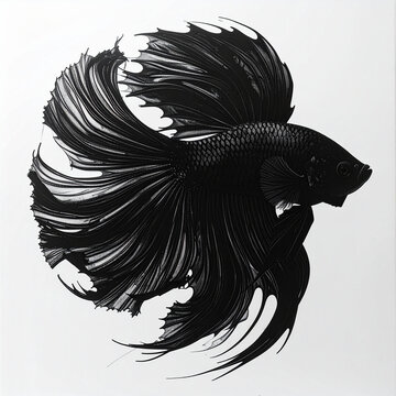 Black Betta Fish with Dramatic Flowing Fins