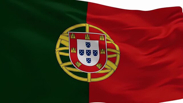 Portugal flag waving for the World Cup 2026 tournament on isolated white backgrounds