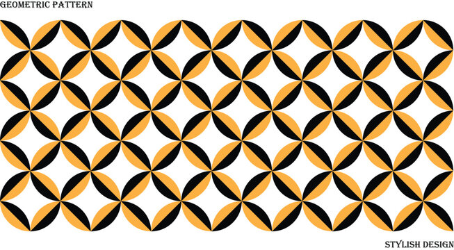 Seamless geometric pattern with intersecting circles forming diamond shapes in black and orange colors