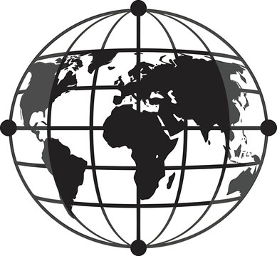 Minimalist earth globe map icon with clean bold lines