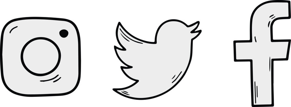 instagram social media icons twitter facebook line art vector