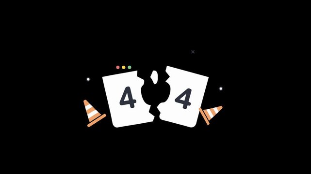 404 Error Page Not Found Concept, Broken Screen, Warning Cones