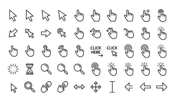Mouse cursor hand pointer click line icons web interface vector editable stroke