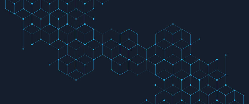 Vector digital science network geometric hexagonal dots and lines elements medical technology abstract