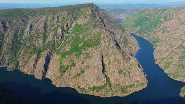 Above View Of Sil Canyon (Ca&ntilde;&oacute;n do Sil) In The Ribeira Sacra region of Galicia, Spain. Aerial Shot