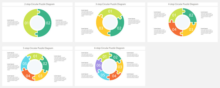 Circular Puzzle Diagram Infographic Template Set With 2 To 6 Steps