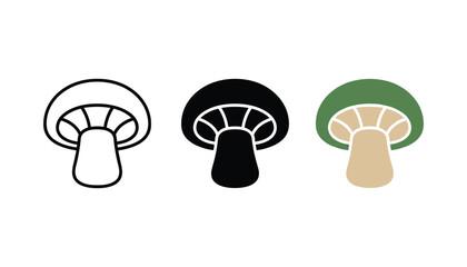 Single mushroom icon with wide cap and stalk in outline silhouette and flat color variations for nature and forest themed graphics © TARU STOCKPLC