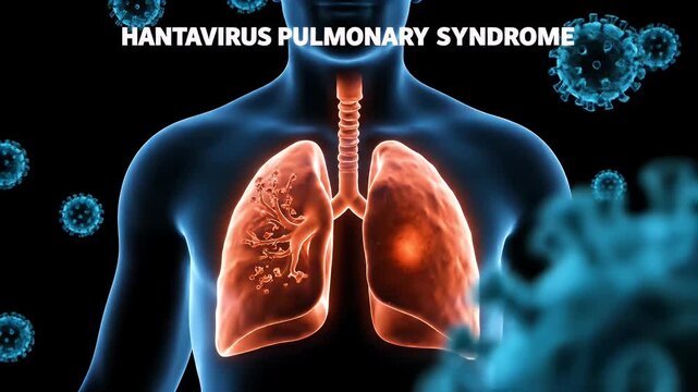 Hantavirus pulmonary syndrome medical illustration of infected lungs in a human body