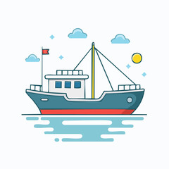 Obraz premium Stylized Illustration of a Fishing Boat on the Water