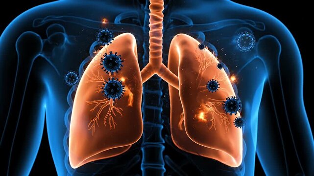 Hantavirus pulmonary syndrome medical illustration of viral cells infecting the lung