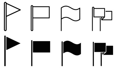 Set of simple black and white flag icons with different shapes and styles on transparent background © Ярослав Дацко