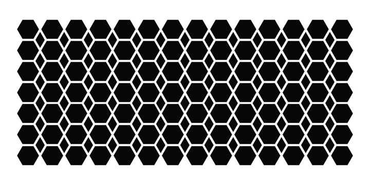 Seamless black and white honeycomb geometric pattern featuring repeating hexagonal shapes in a modern minimalist abstract grid design background.