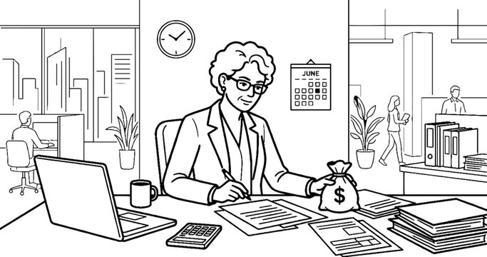Businesswoman managing financial accounts in modern office