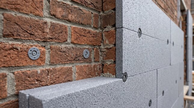 External wall insulation panel installation on brick facade