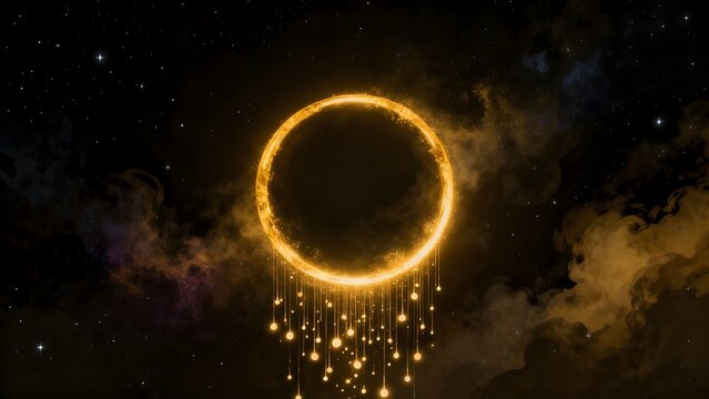 Cosmic ring with glowing orbs