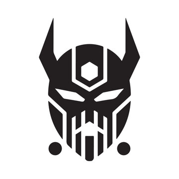 Demon mask silhouette black and white graphic
